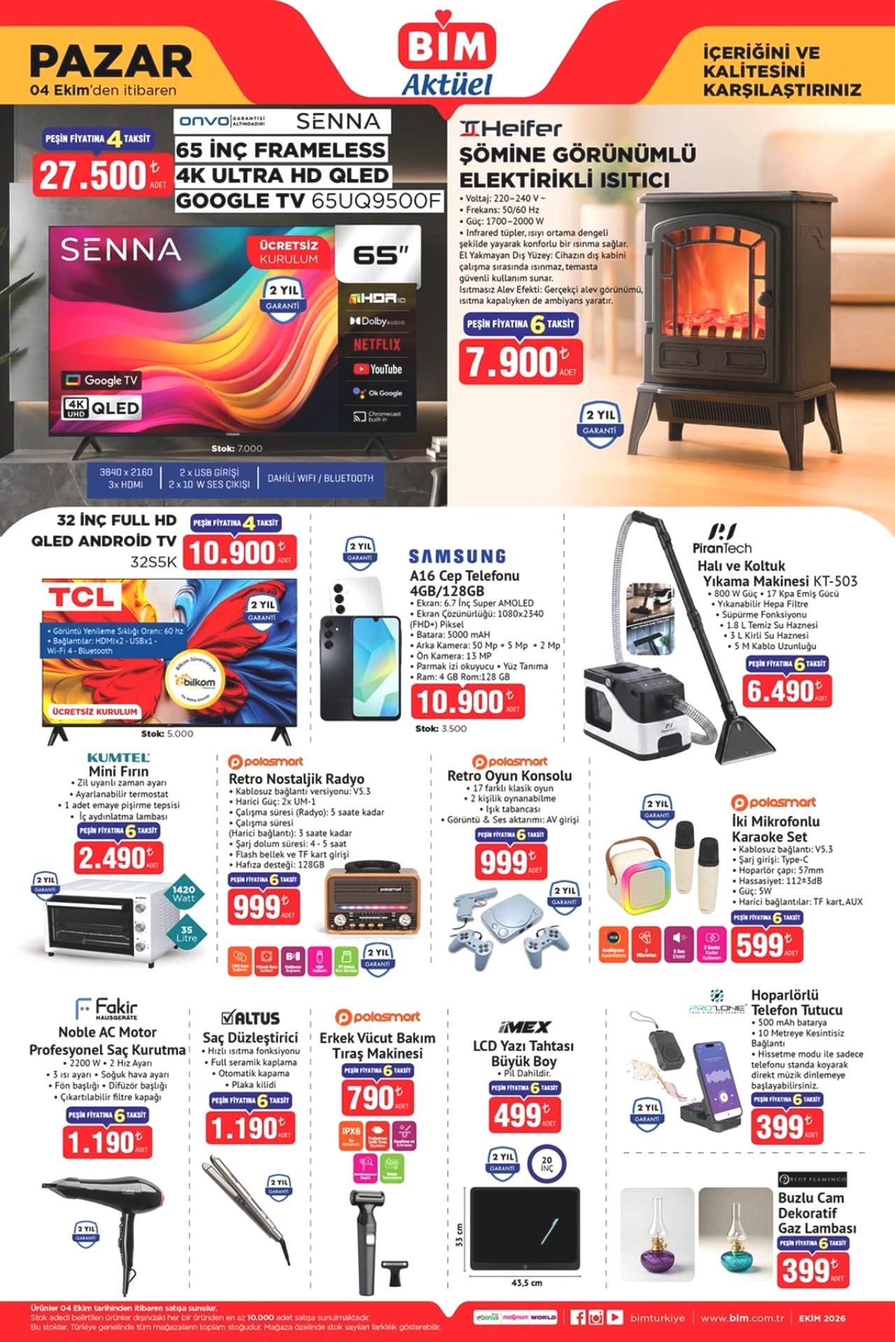 BİM'e 4 Ekim Pazar 65 İnç QLED TV ve Şömine Görünümlü Isıtıcı Geliyor! Fakir Çeyiz Seti 8.990 TL: İşte Aktüel Katalog