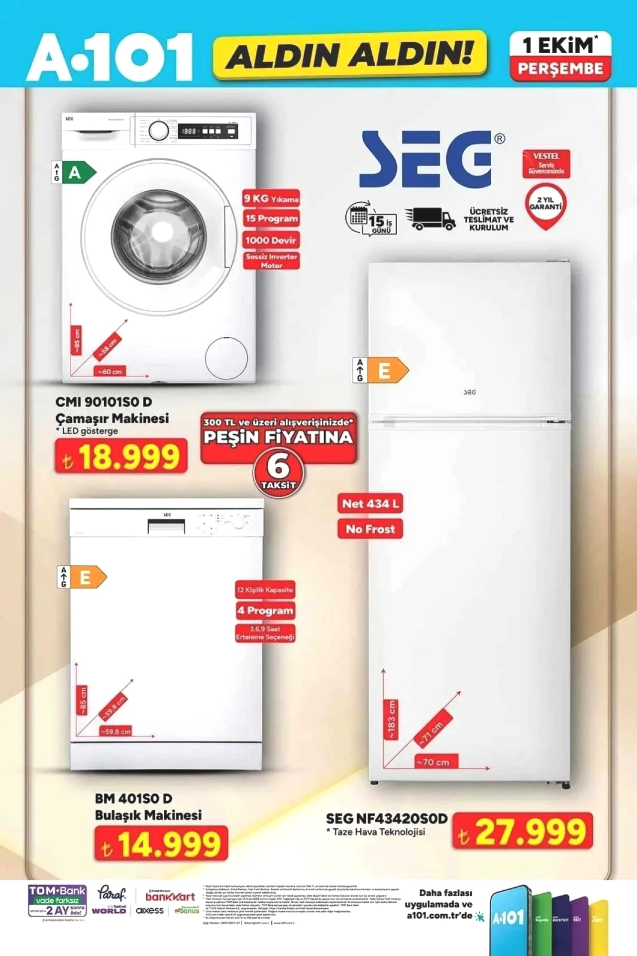 A101'e Perşembe Beyaz Eşya Geliyor! No Frost Buzdolabı 27.999 TL